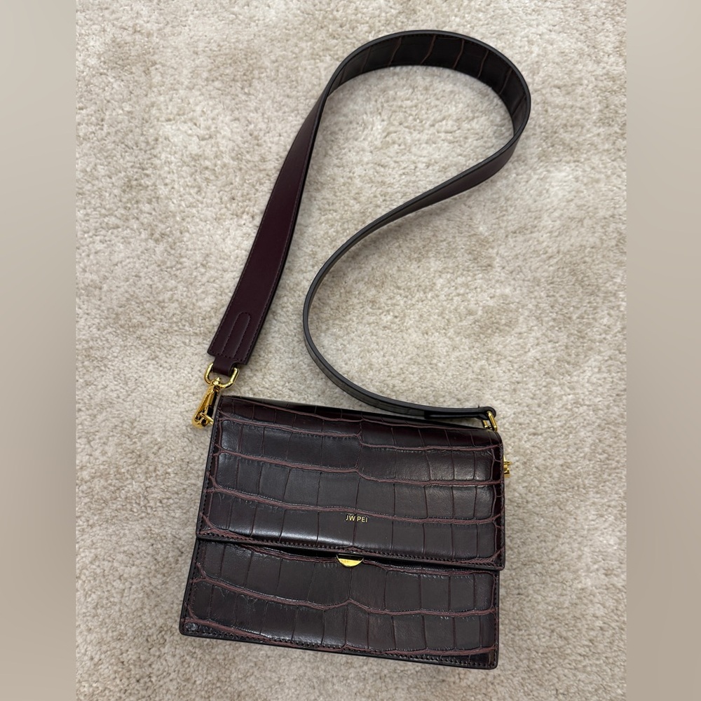 JW PEI Dark Burgundy Croc-Embossed Crossbody Bag